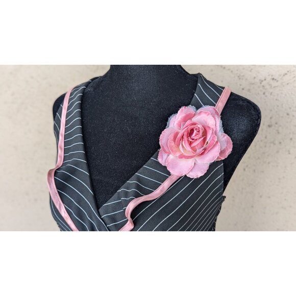 💜Pinstripe Halter Dress with Pink Rose Accent - Picture 5 of 13